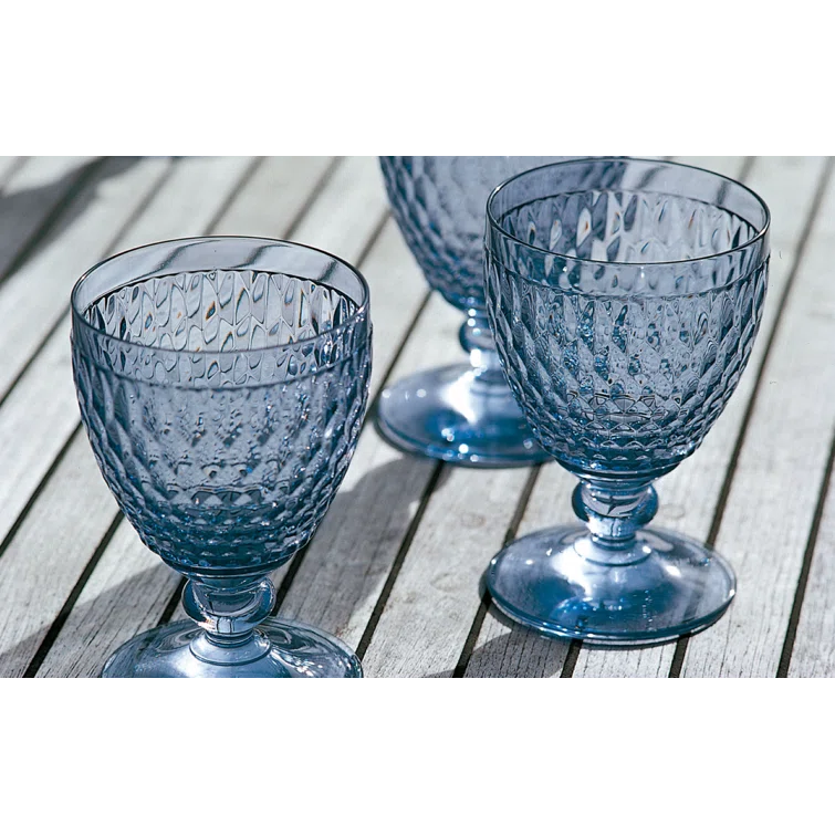 Boston Blue Faceted Crystal Goblet Set of 4
