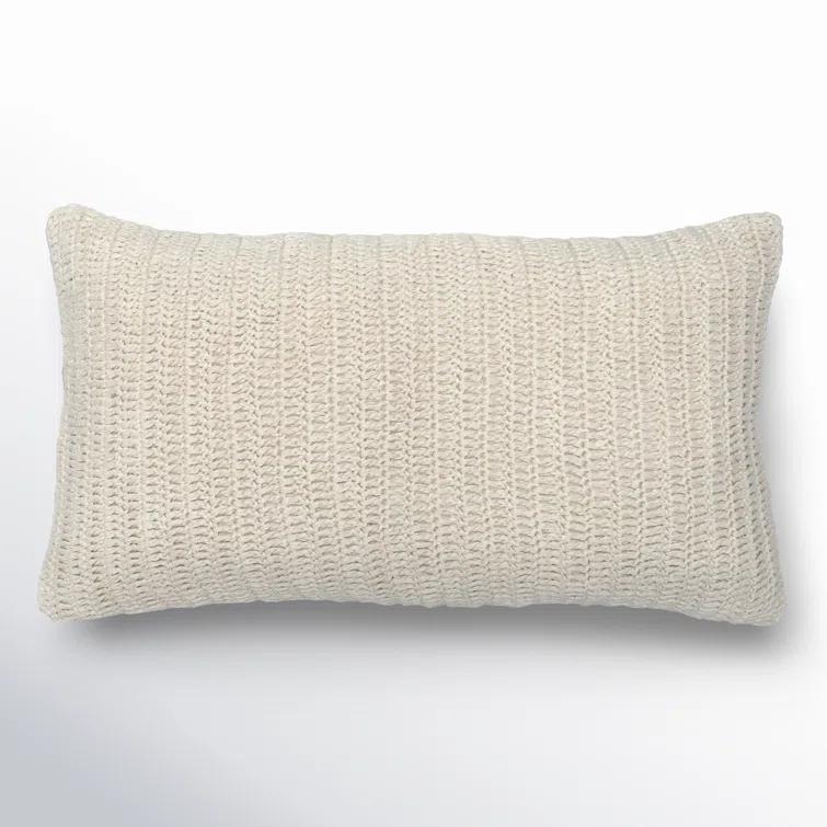 Ivory Linen Knitted Rectangular Lumbar Throw Pillow