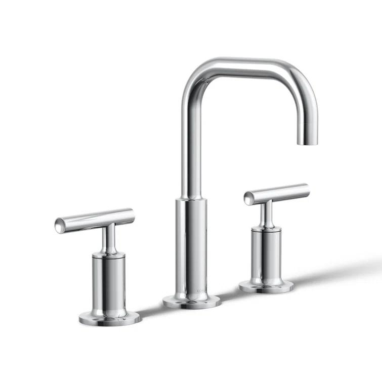Purist® Widespread Faucet with Drain Assembly Low Lever Handles and Low Gooseneck Spout