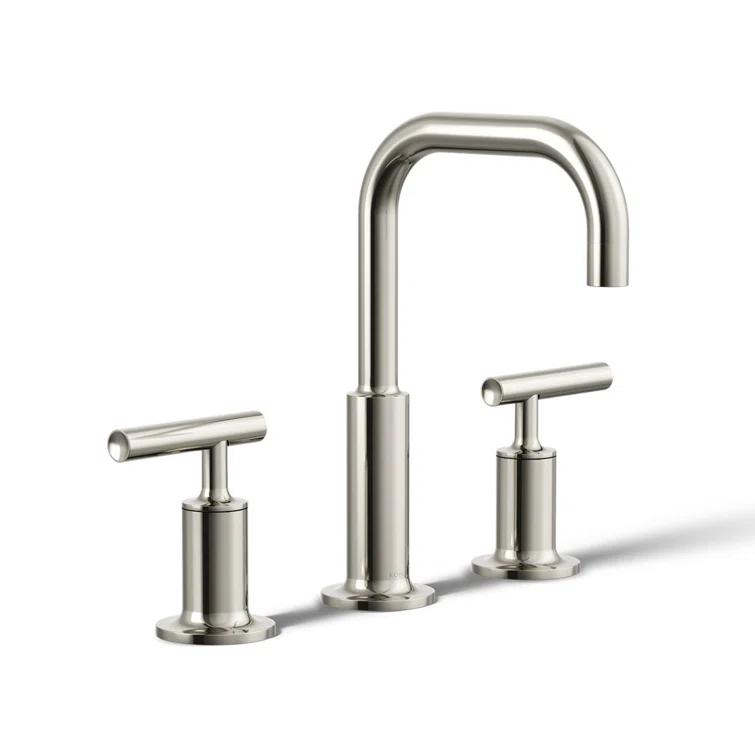 Purist® Widespread Faucet with Drain Assembly Low Lever Handles and Low Gooseneck Spout