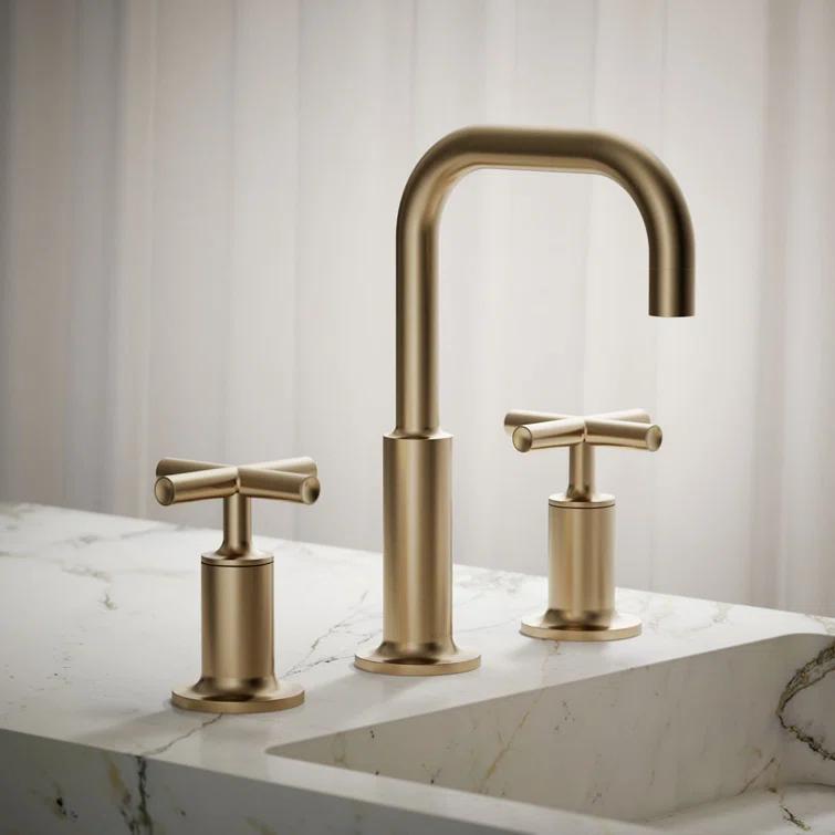 Kohler Purist® Widespread Bathroom Faucet with Pop-Up Drain Assembly, 3-Hole High Arc Cross Handle Bathroom Sink Faucet, 1.2 gpm