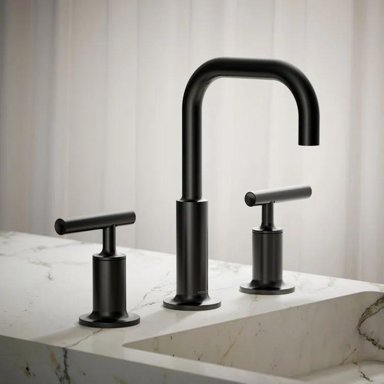Purist® Widespread Faucet with Drain Assembly Low Lever Handles and Low Gooseneck Spout