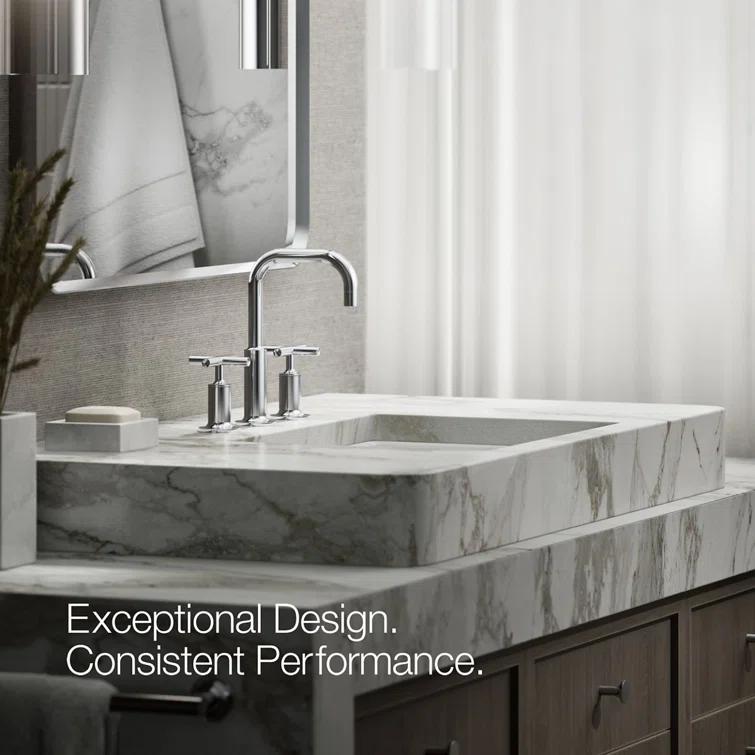 Kohler Purist® Widespread Bathroom Faucet with Pop-Up Drain Assembly, 3-Hole High Arc Cross Handle Bathroom Sink Faucet, 1.2 gpm