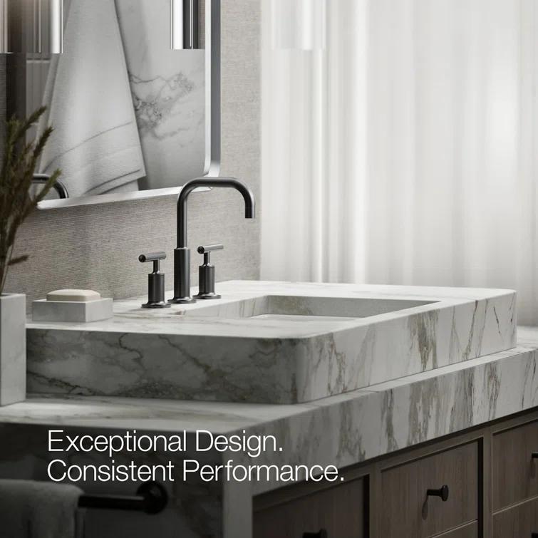 Purist® Widespread Faucet with Drain Assembly Low Lever Handles and Low Gooseneck Spout