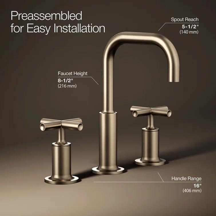 Kohler Purist® Widespread Bathroom Faucet with Pop-Up Drain Assembly, 3-Hole High Arc Cross Handle Bathroom Sink Faucet, 1.2 gpm