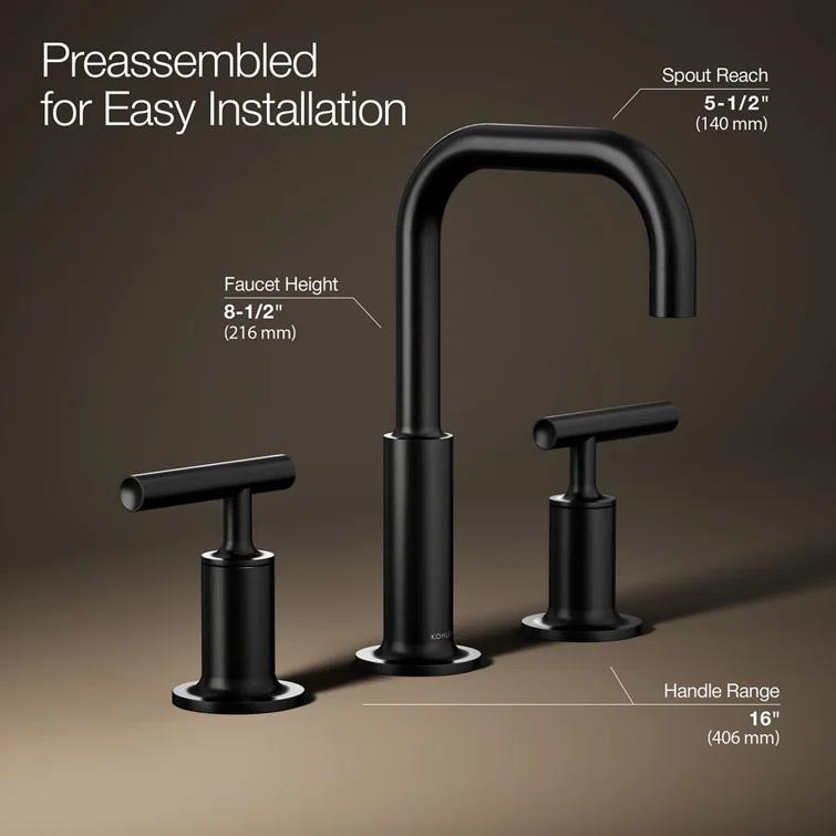 Purist® Widespread Faucet with Drain Assembly Low Lever Handles and Low Gooseneck Spout