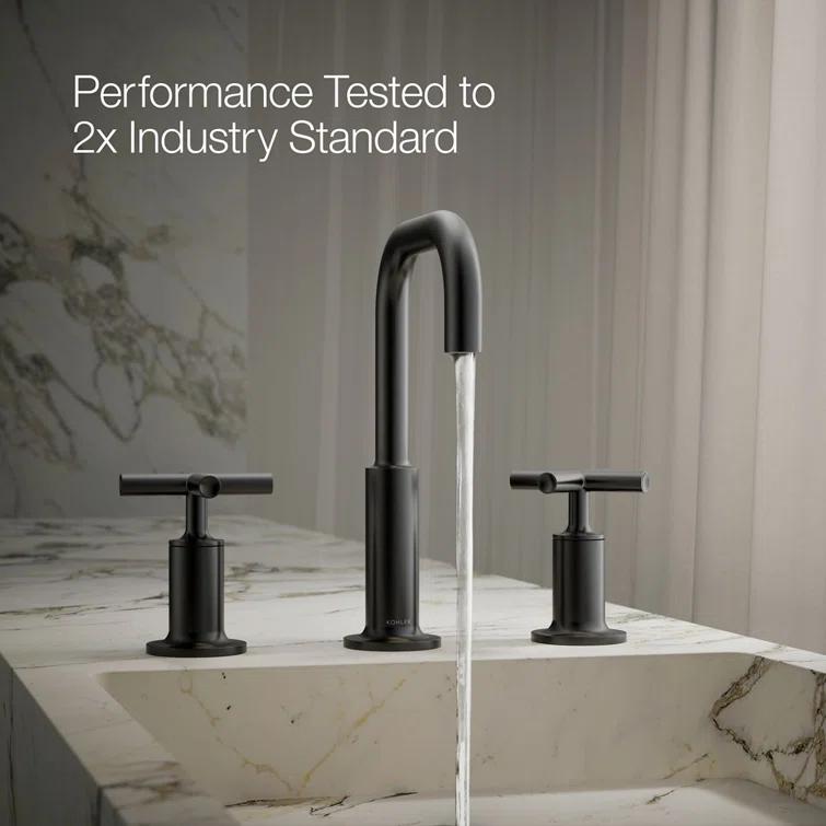 Kohler Purist® Widespread Bathroom Faucet with Pop-Up Drain Assembly, 3-Hole High Arc Cross Handle Bathroom Sink Faucet, 1.2 gpm