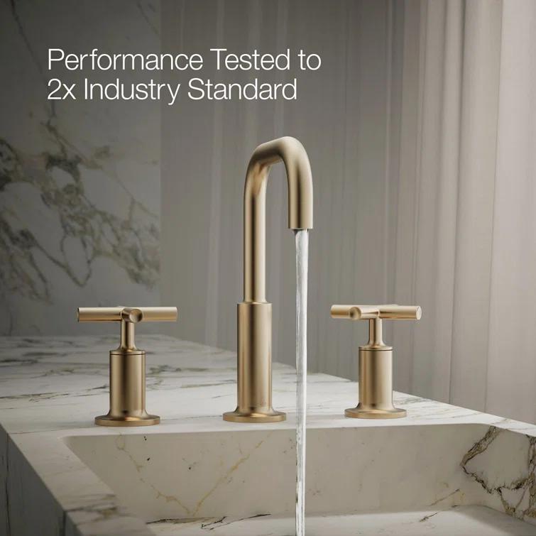 Kohler Purist® Widespread Bathroom Faucet with Pop-Up Drain Assembly, 3-Hole High Arc Cross Handle Bathroom Sink Faucet, 1.2 gpm