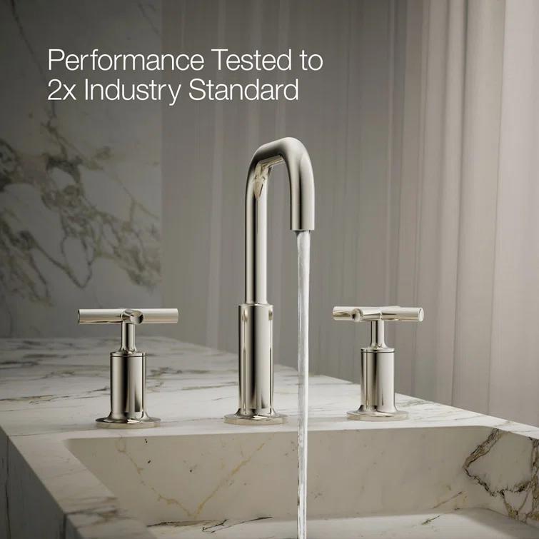 Kohler Purist® Widespread Bathroom Faucet with Pop-Up Drain Assembly, 3-Hole High Arc Cross Handle Bathroom Sink Faucet, 1.2 gpm
