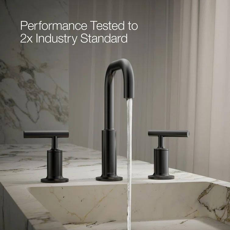 Purist® Widespread Faucet with Drain Assembly Low Lever Handles and Low Gooseneck Spout