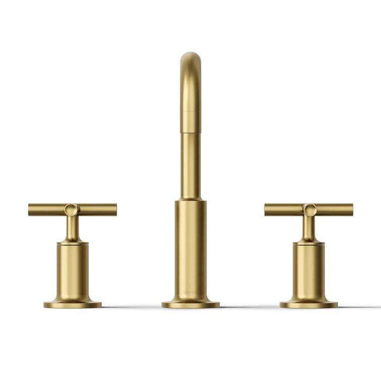 Vibrant Brushed Modern Brass Widespread Bathroom Faucet with Cross Handles