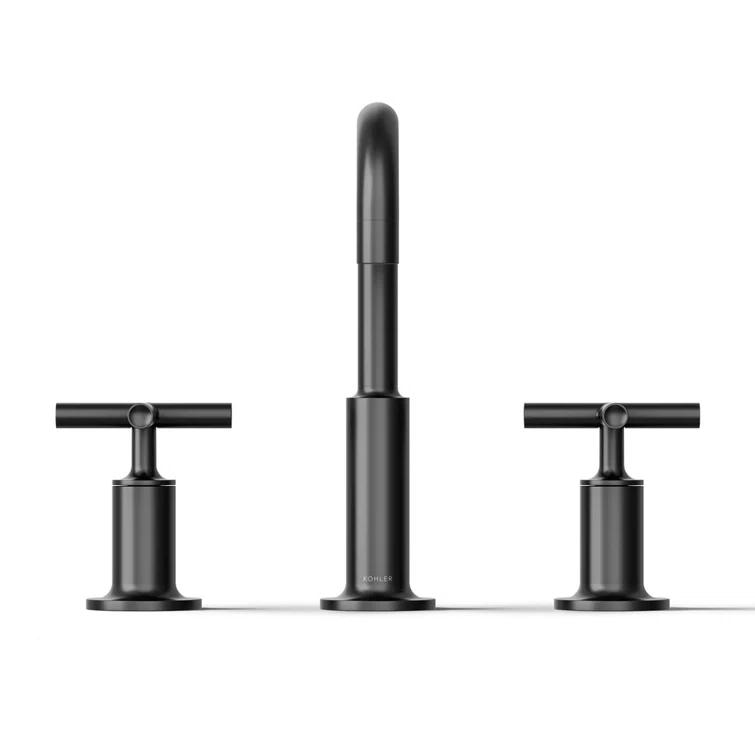 Kohler Purist® Widespread Bathroom Faucet with Pop-Up Drain Assembly, 3-Hole High Arc Cross Handle Bathroom Sink Faucet, 1.2 gpm