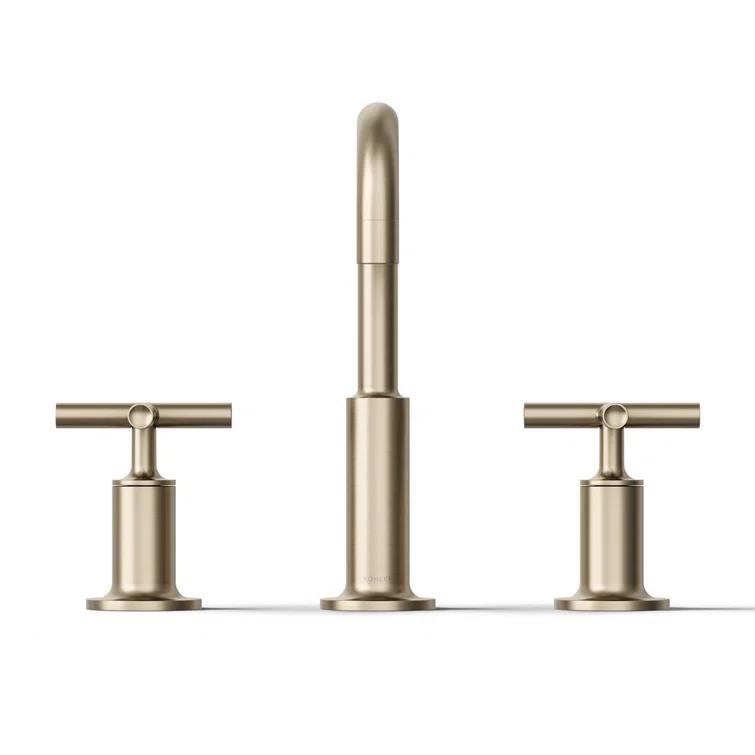 Kohler Purist® Widespread Bathroom Faucet with Pop-Up Drain Assembly, 3-Hole High Arc Cross Handle Bathroom Sink Faucet, 1.2 gpm