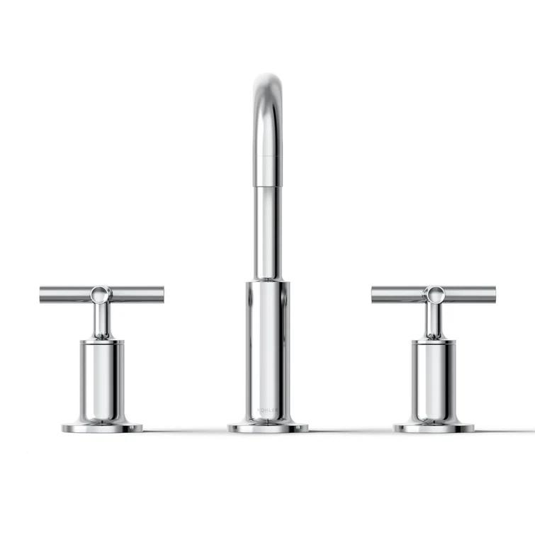 Kohler Purist® Widespread Bathroom Faucet with Pop-Up Drain Assembly, 3-Hole High Arc Cross Handle Bathroom Sink Faucet, 1.2 gpm