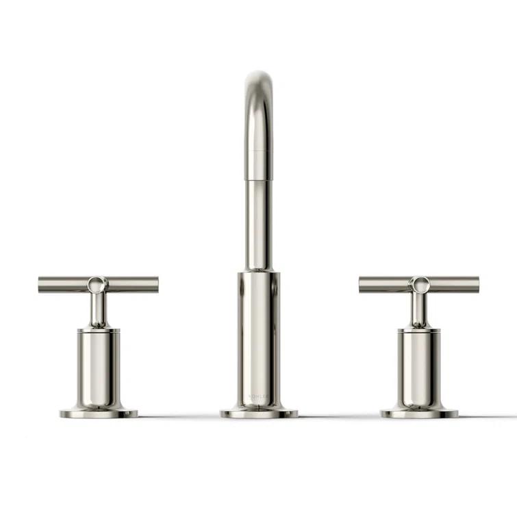 Kohler Purist® Widespread Bathroom Faucet with Pop-Up Drain Assembly, 3-Hole High Arc Cross Handle Bathroom Sink Faucet, 1.2 gpm