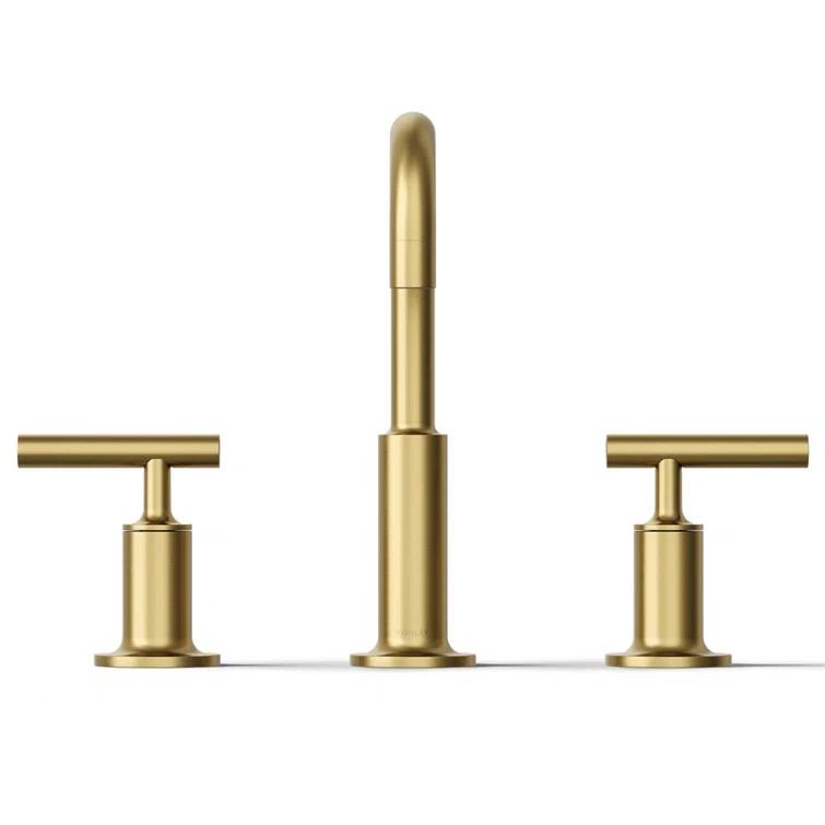 Purist® Widespread Faucet with Drain Assembly Low Lever Handles and Low Gooseneck Spout