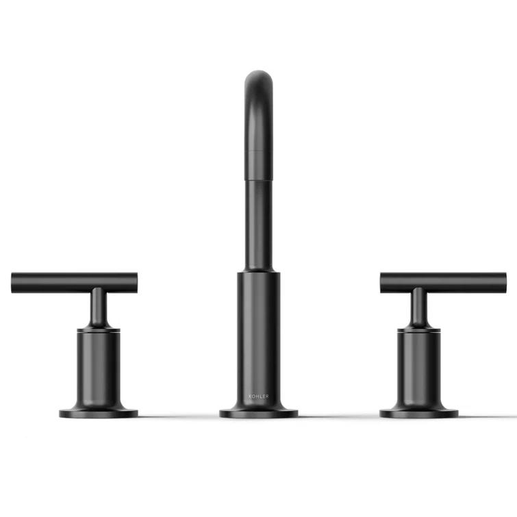 Purist® Widespread Faucet with Drain Assembly Low Lever Handles and Low Gooseneck Spout