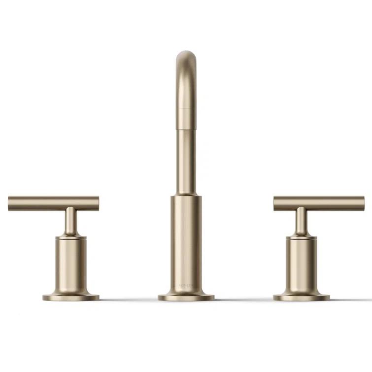 Purist® Widespread Faucet with Drain Assembly Low Lever Handles and Low Gooseneck Spout