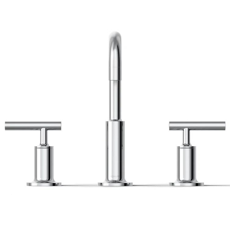 Purist® Widespread Faucet with Drain Assembly Low Lever Handles and Low Gooseneck Spout