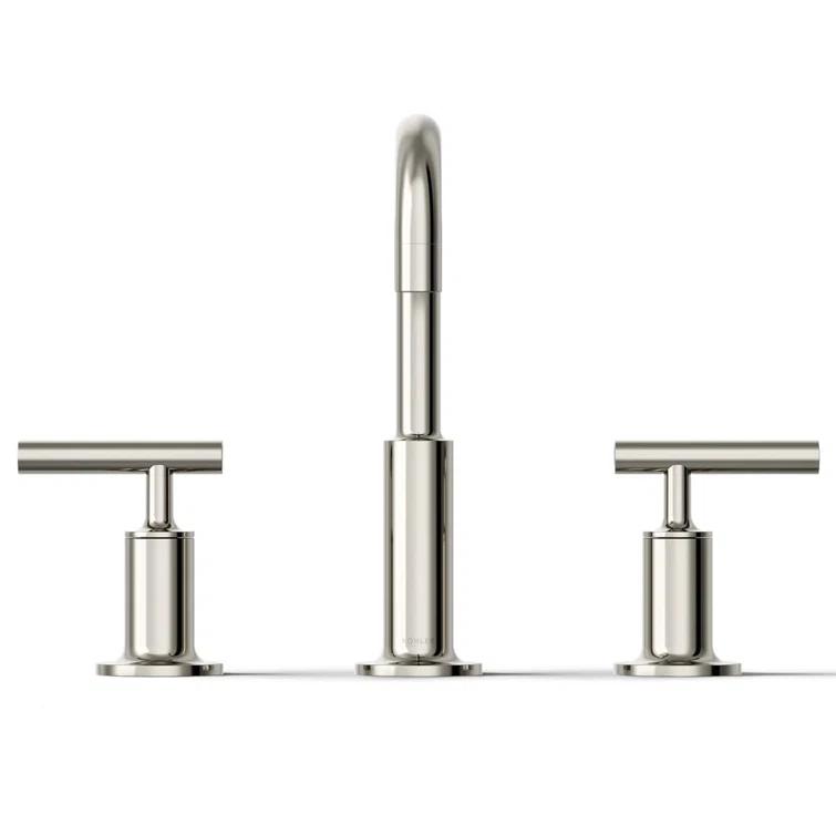 Purist® Widespread Faucet with Drain Assembly Low Lever Handles and Low Gooseneck Spout