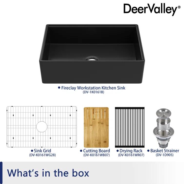 33"L x 20"W Farmhouse Kitchen Sink Deep Single Bowl Fireclay Workstation Sink with Cutting Board and Dish Drying Rack