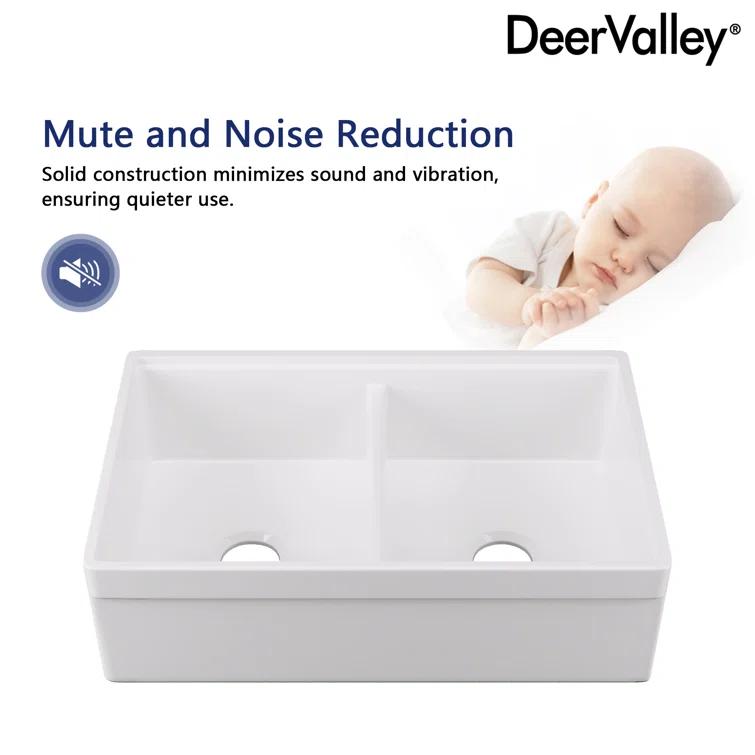 33" L X 20" W White Fireclay Double Bowl Workstation Farmhouse Kitchen Sink with Cutting Board And Dish-Drying Rack