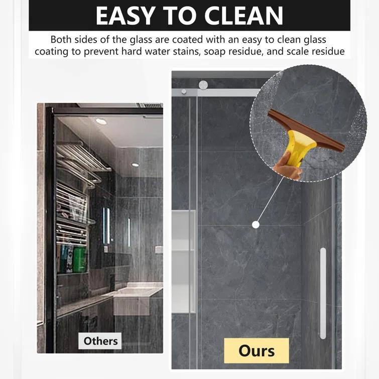 44"-48" W x 76" H Frameless Single Sliding Shower Door with Soft-Closing and Clear Tempered Glass