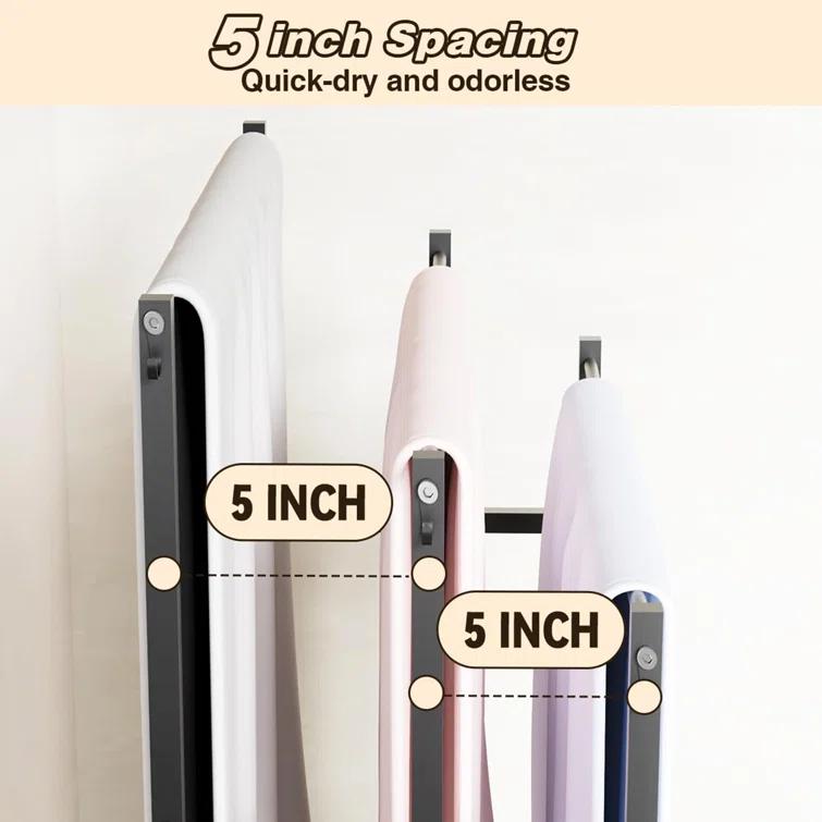44" High Freestanding Towel Rack with 6 Bathroom Hooks