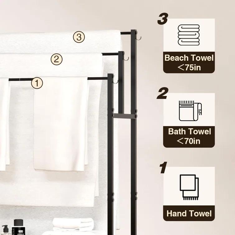 44" High Freestanding Towel Rack with 6 Bathroom Hooks