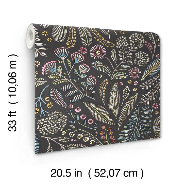 Briar Charcoal Floral Wallpaper with Colorful Detailing