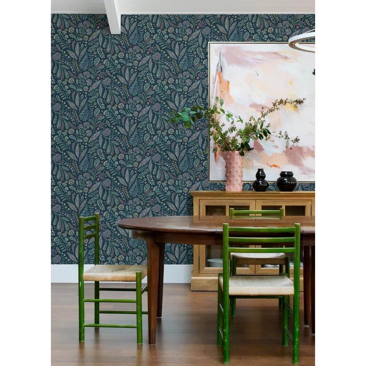 Briar Teal Floral Non-Woven Removable Wallpaper