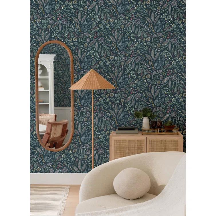 Briar Teal Floral Non-Woven Removable Wallpaper