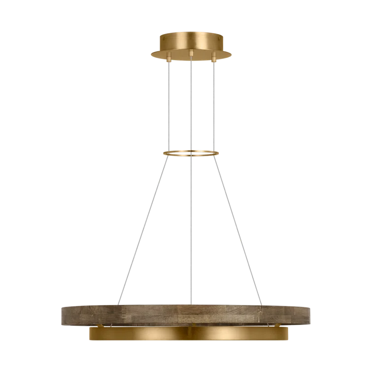 Grace Natural Brass and Weathered Oak LED Chandelier