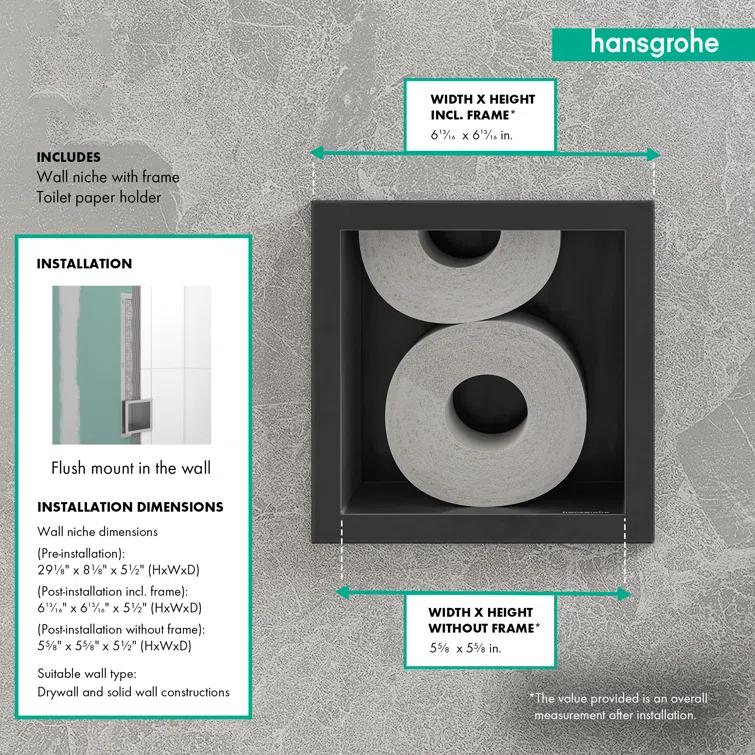 Hansgrohe 56058670 hansgrohe XtraStoris Original Recessed Toilet Paper Holder with Storage & Tileable Door