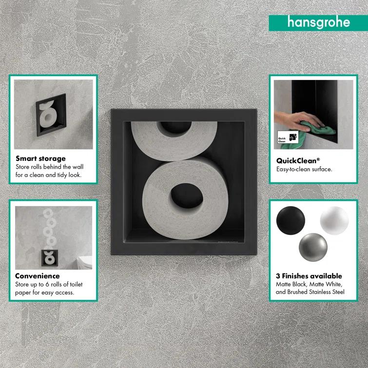 Hansgrohe 56058670 hansgrohe XtraStoris Original Recessed Toilet Paper Holder with Storage & Tileable Door