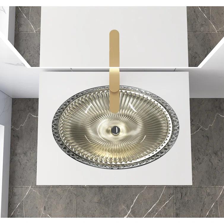 CastelloUSA Olive 22" Tempered Glass Oval Bathroom Vessel Sink