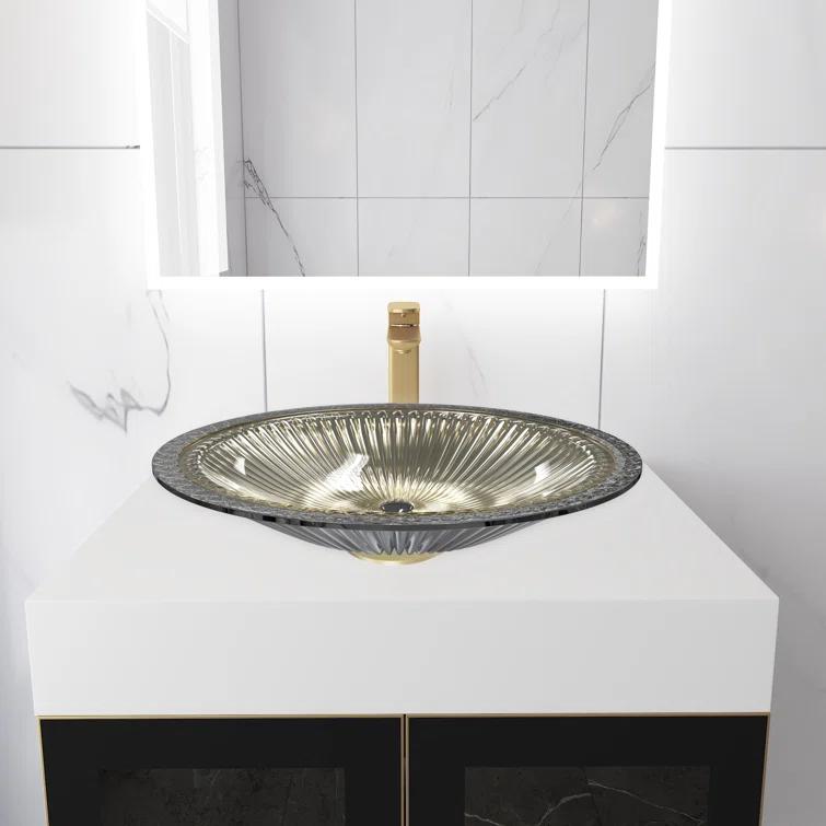 CastelloUSA Olive 22" Tempered Glass Oval Bathroom Vessel Sink