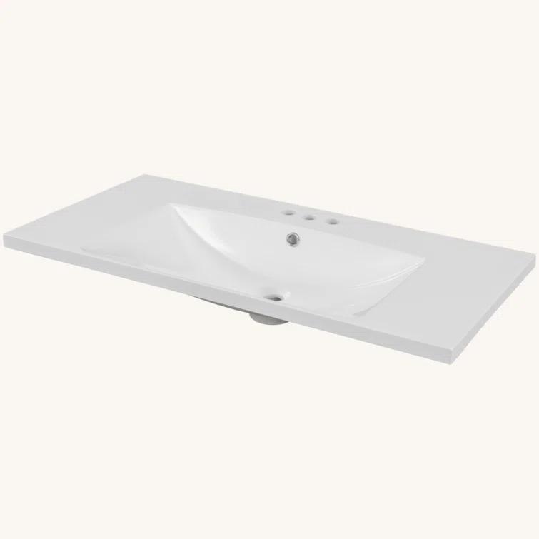 Tech Cube TCYX05543A 36" Single Bathroom Vanity Top With White Basin, 3-Faucet Holes, Ceramic, White