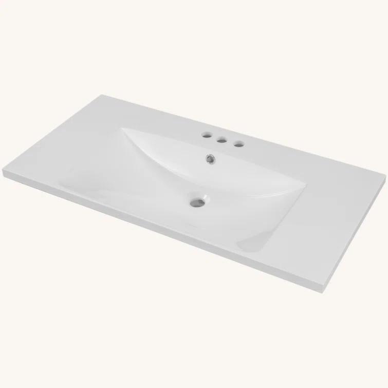 Tech Cube TCYX05543A 36" Single Bathroom Vanity Top With White Basin, 3-Faucet Holes, Ceramic, White