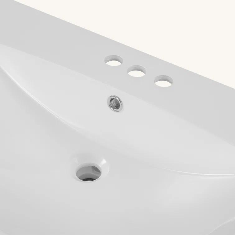 Tech Cube TCYX05543A 36" Single Bathroom Vanity Top With White Basin, 3-Faucet Holes, Ceramic, White