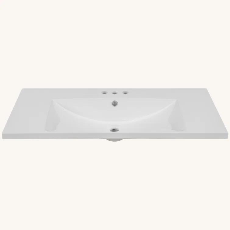 Tech Cube TCYX05543A 36" Single Bathroom Vanity Top With White Basin, 3-Faucet Holes, Ceramic, White