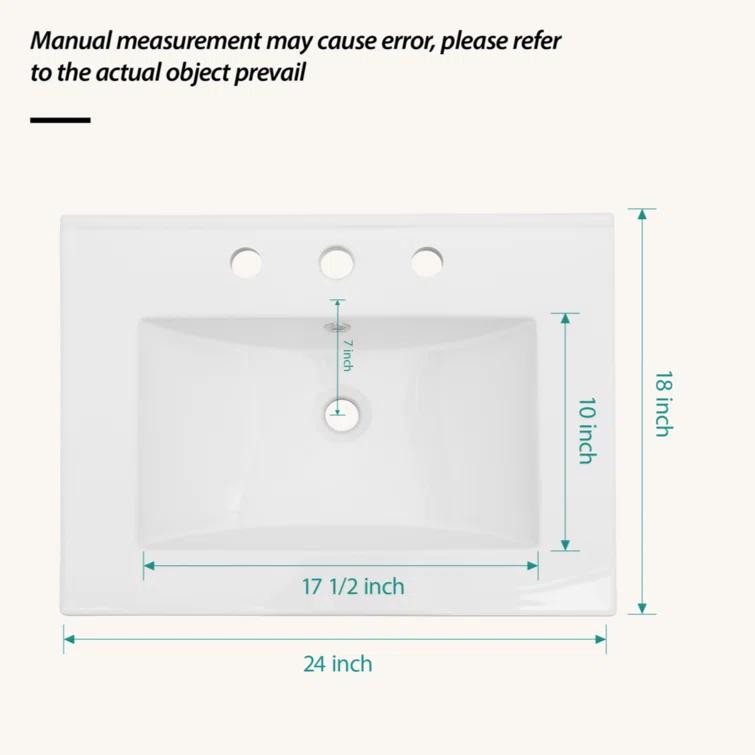 Tech Cube 24"X18" White Rectangular Single Vanity Top With Overflow(Sink Only) TCYX05466A