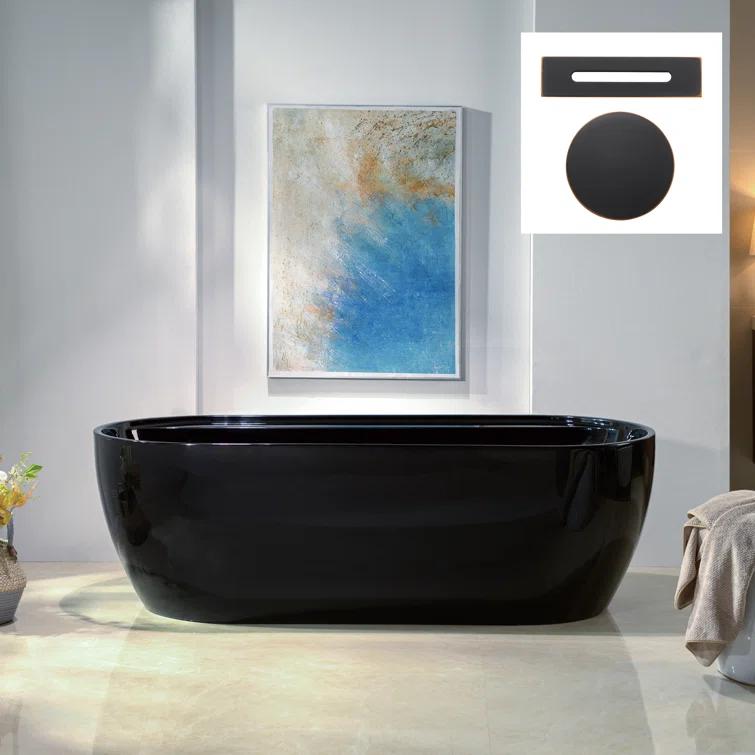 WoodBridge 72'' x 35.375'' Freestanding Acrylic Double Ended Bathtub with Wide Rim,  - Available in Glossy White/Black, with 5 Finish Options for Trim B8859-ORB