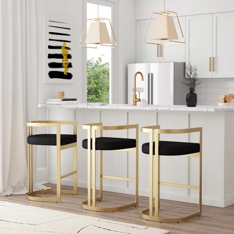 Clarence Black Faux Leather and Gold Metal Swivel Bar Stool