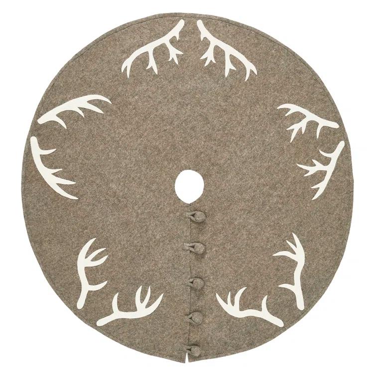 Arcadia Home Handmade Felt Christmas Tree Skirt -Antlers on Gray