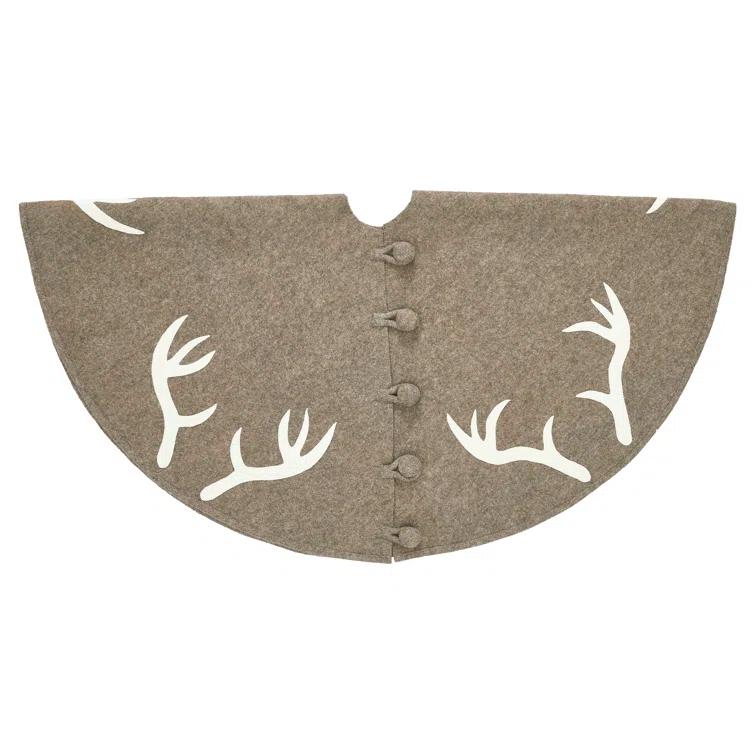 Arcadia Home Handmade Felt Christmas Tree Skirt -Antlers on Gray
