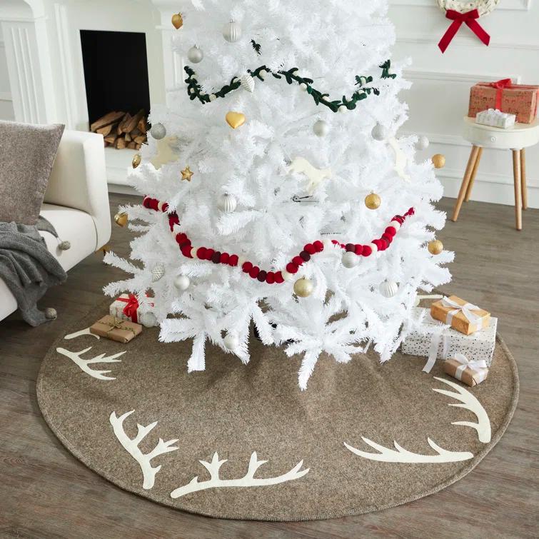 Arcadia Home Handmade Felt Christmas Tree Skirt -Antlers on Gray