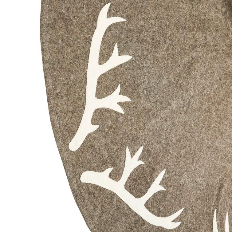 Arcadia Home Handmade Felt Christmas Tree Skirt -Antlers on Gray