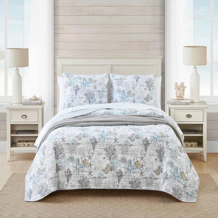 Tommy Bahama Home Tommy Bahama Beach Bliss Grey Cotton Reversible Quilt Set