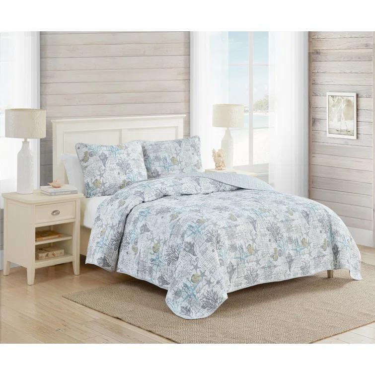 Tommy Bahama Home Tommy Bahama Beach Bliss Grey Cotton Reversible Quilt Set